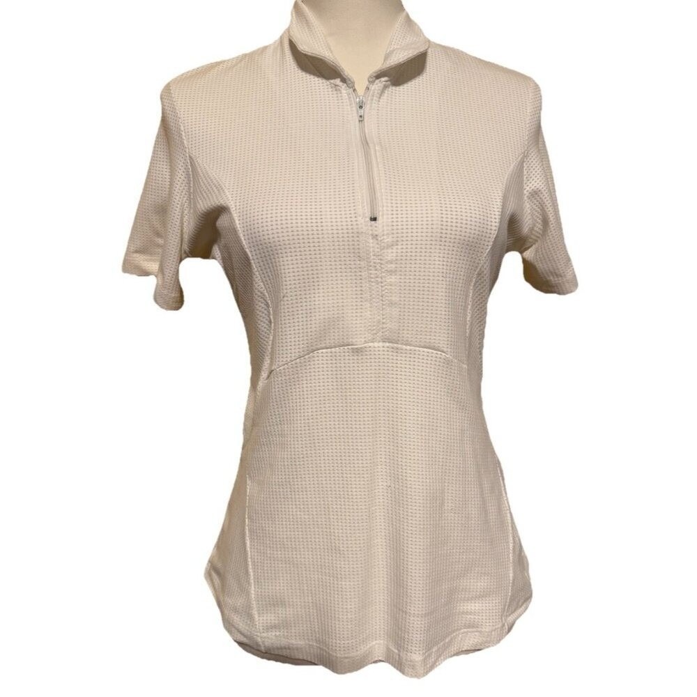 GIGI Vintage White Athletic Blouse Breathable Packable Zipper Short Sleeve SZ XL